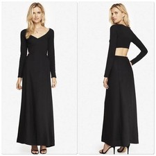 NWT Express Maxi Dress Size XS Black V Neck Long Sleeve Open Back Elegant $98