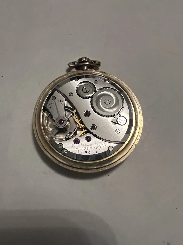 1947 Elgin Deluxe Grade 542 10S 17 Jewels 10K Gold Filled Art Deco Pocket Watch - Image 3 of 4