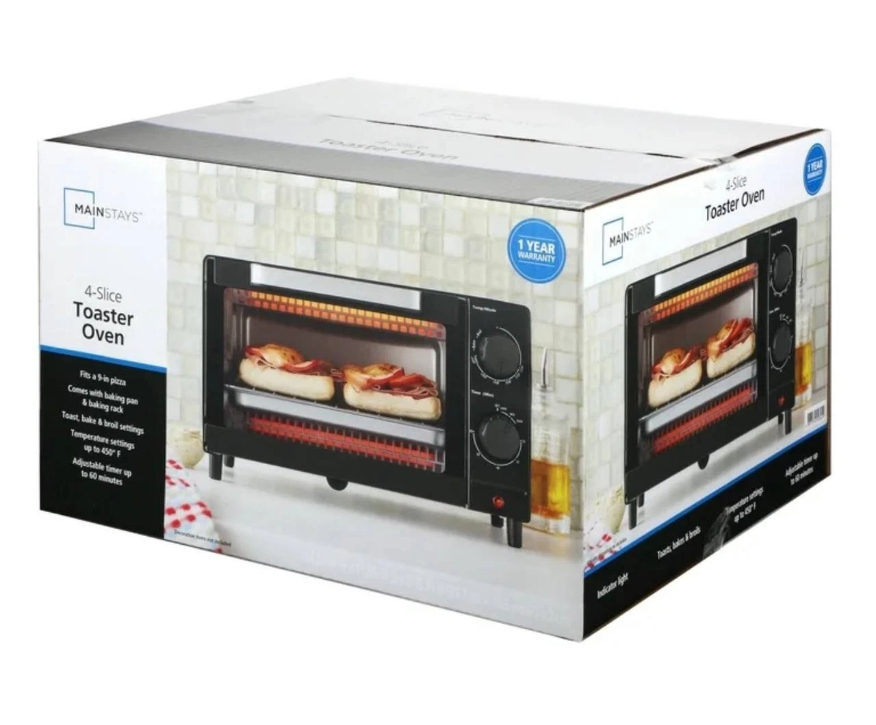 Mainstays 4-Slice Toaster Oven Black Countertop Kitchen Pizza Baker Bake Broil
Opens in a new window