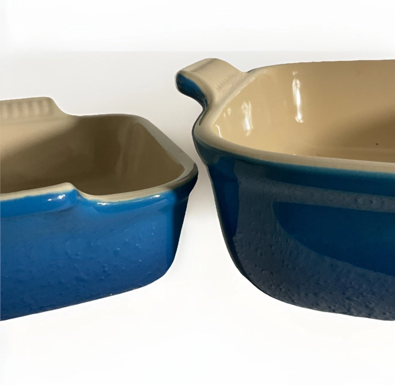 Set of 2 Le Creuset Heritage Stoneware Casserole Dish Blue Pan Double Handle