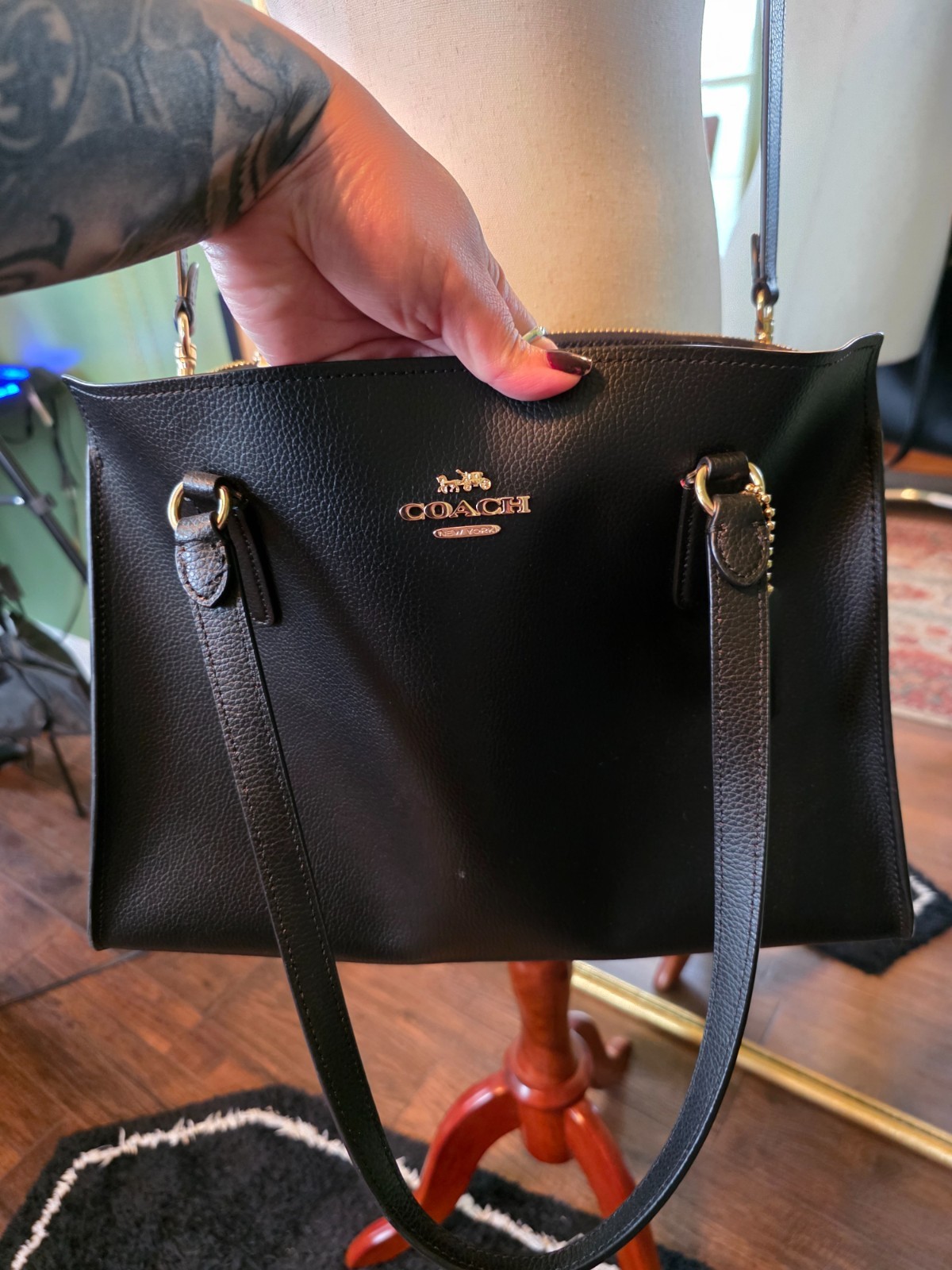 COACH Tatum Carryall Crossgrain Leather Black Shoulder Crossbody Bag