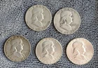 Lot of 5 circulated Franklin Silver Half Dollars - various dates/mint marks