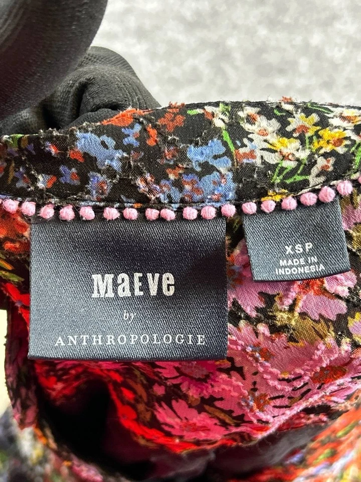 Maeve Dress Womens Xs Petite Red Blue Pink Green Floral Blouson - Image 3 of 4