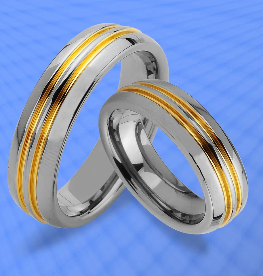 2 WOLFRAM RINGE , GRAVUR GRATIS , TRAURINGE RINGE m. GOLD Platierung  , JW16 - Bild 1 von 1