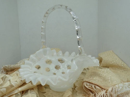 Vintage FENTON White Coin Dot Glass Basket FABULOUS!!!