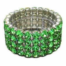4-Line Swarovsky Crystal Stretchable Bracelet - Green - BR-39SS-S4GN