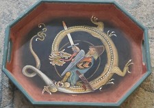 Vintage Dragon And Warrior Wooden Tray