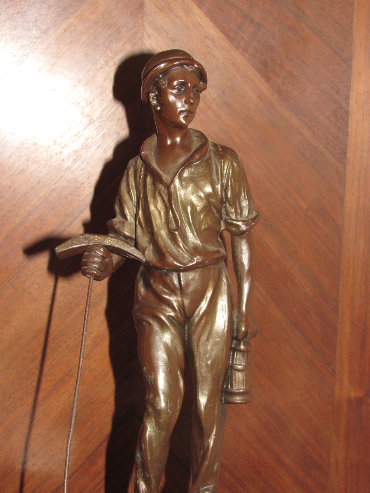 08I5 ANCIENNE STATUE EN RÉGULE MINEUR MINE NORD VERS 1920 HAUTEUR 41 CM