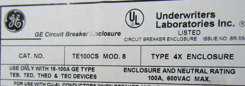 ๐ NEW GE 100A STAINLESS STEEL CIRCUIT BREAKER ENCLOSURE TYPE 4 TE100CS MOD. 8 - Picture 11 of 11