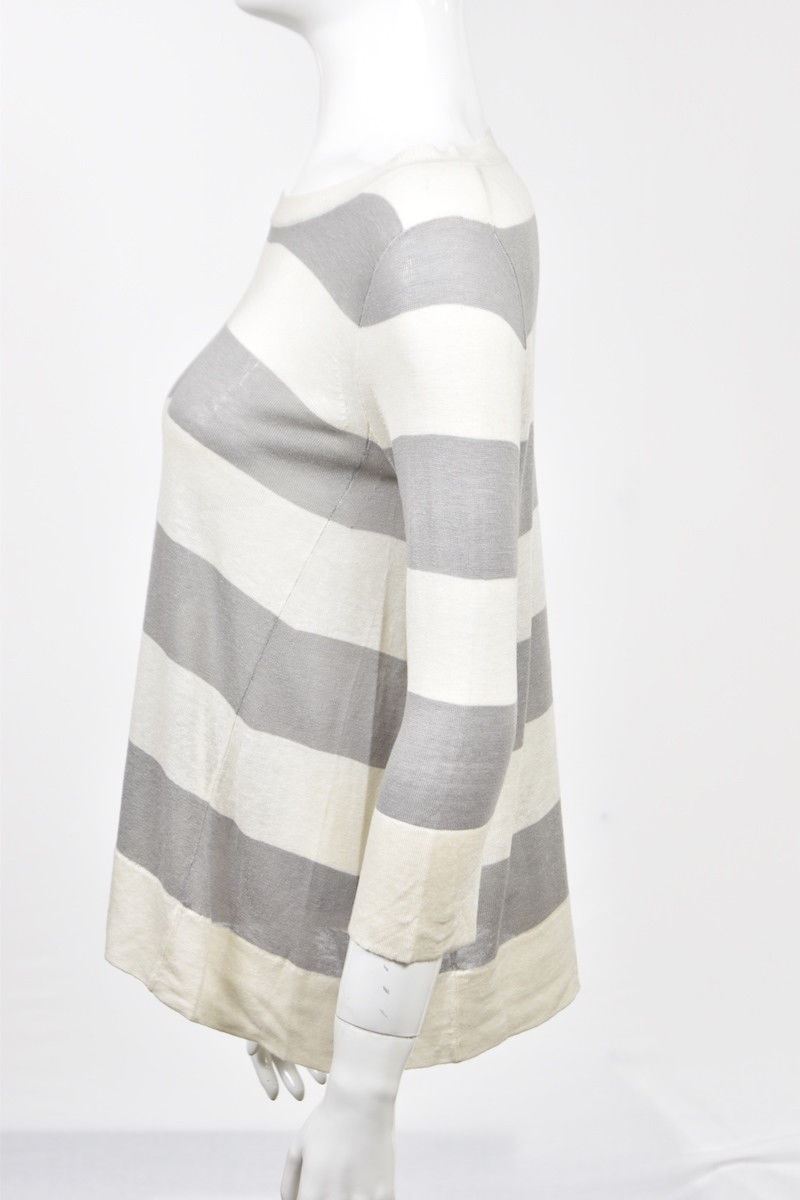 J Crew Womens Sweater Size XS Gray Ivory Striped Crewneck 3/4 Sleeve