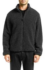 RAINFOREST Men's Mid Weight Faux Fur Sherpa Mock Neck Zip Jacket Black Size L