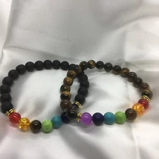 2  PC Beautiful Onyx Lava Rock Volcanic Stone Multicolor Beads Bracelet  1429