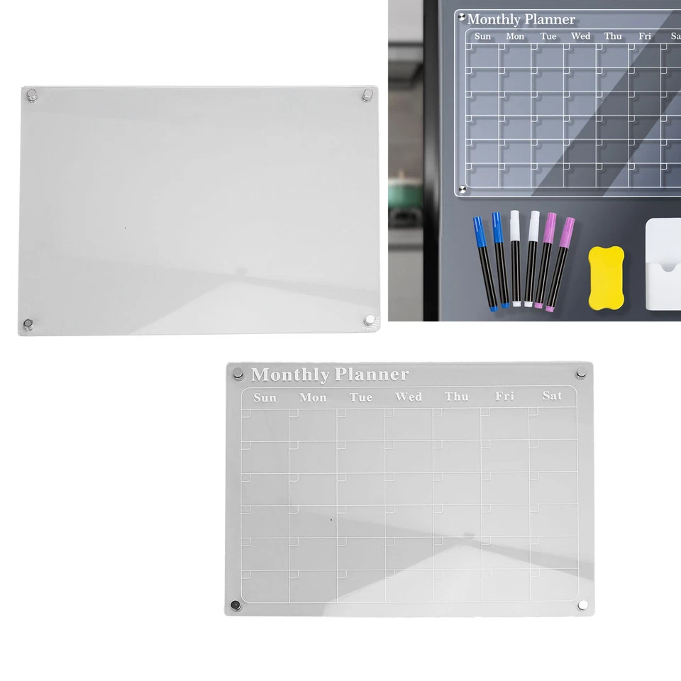 2 Pcs Acrylic Dry Erase Board Monthly Calendar and Blank Memo Board 15.7x11.8in - Image 4 of 4