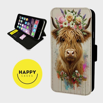 SWEET YAK COW FLOWERS - Kunstleder Klapp Handy Hülle Cover - iPhone/Samsung