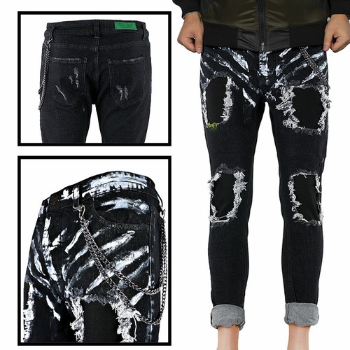 PANTALONI JEANS da UOMO neri strappati SLIM FIT elasticizzati 44 46 48 50  52 | eBay