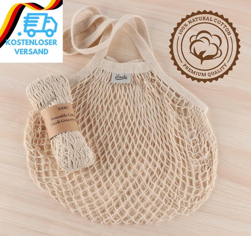 Ilauke 5 Piece Shopping Bag Mesh Reusable Shopping Bag Mesh Cotton- - Bild 7 von 10
