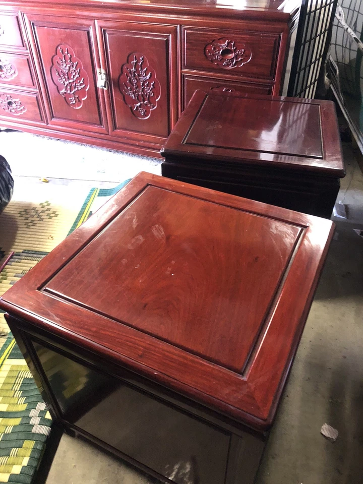 Aparador de gabinete Credenza de palisandro macizo vintage buffet oriental y mesa auxiliar 2 Foto 3 de 4