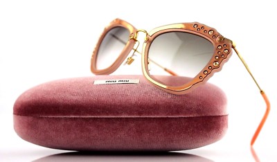 RARE New MIU MIU Pink Suede Gold CatEye Sunglasses MU 04QS  display picture 1