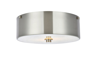 Flush Mount Light Fixture Burnished Nickel White Glass Shade Bedroom Hallway 12''