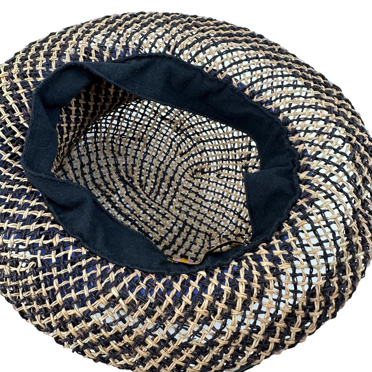 The Hat Junkie Seagrass Straw Hat Cotton Hemp Rose Lavinia Moss retro classic TRINA TURK Shade Hat OS Blue White Mosaic Pattern Vacation NWOT main image 3