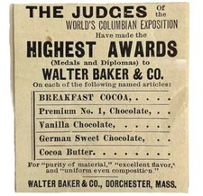 Walter Baker Cocoa 1894 Advertisement Victorian Columbian Exposition 1 ADBN1LL