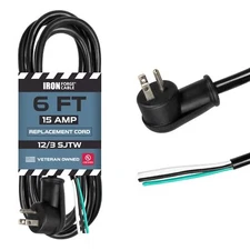 6ft Flat Plug Power Cord 12 Gauge 15A Black Heavy Duty 12/3 SJT 3 Prong