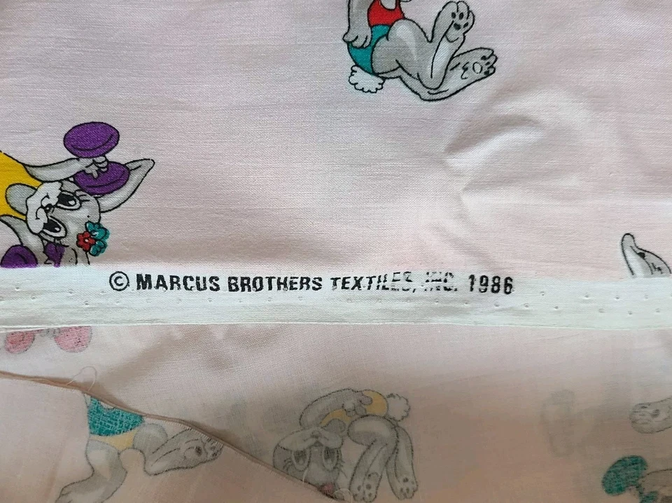 1986 marcus brothers textiles bunny exercise workout fabric pink background 2+yd - Image 2 of 3