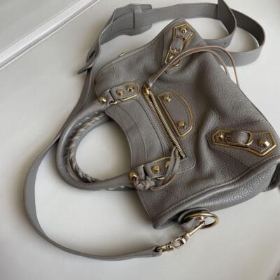 Balenciaga Classic Mini City Gray Leather Handbag 2Way Gold