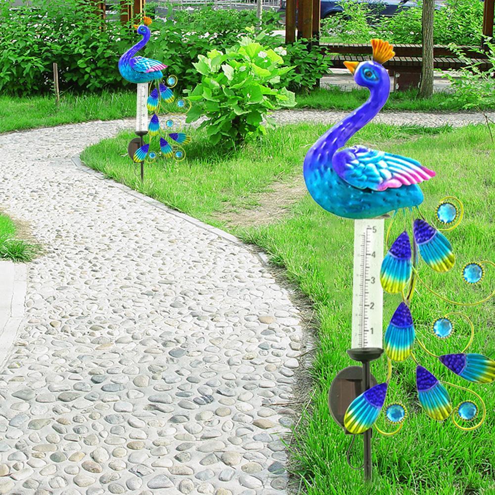 Vintage Solar Peacock Light Outdoor Iron Peacock Animal Rain Gauge