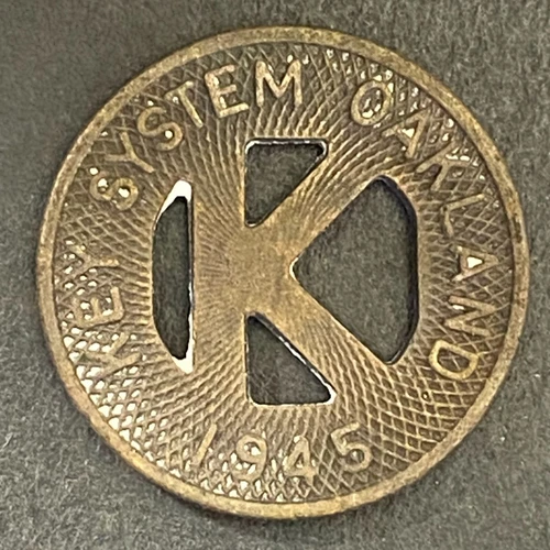 Key System Oakland 1945 G/F One Fare Token 16mm Brass "K" Scarce (#4) - product listing photo
