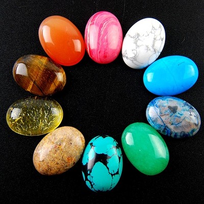 10Pcs 25x18mm Beautiful Mixed Gemstone Oval Cab Cabochon A4077 New No Holes