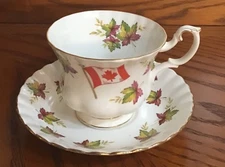 Vintage Royal Albert Teacup & Saucer - Canadian Flag & Maple Leaf Emblem