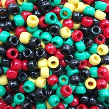 Pony Beads Rasta Mix Red Green Yellow Black Opaque Large Hole Beads Made in USA