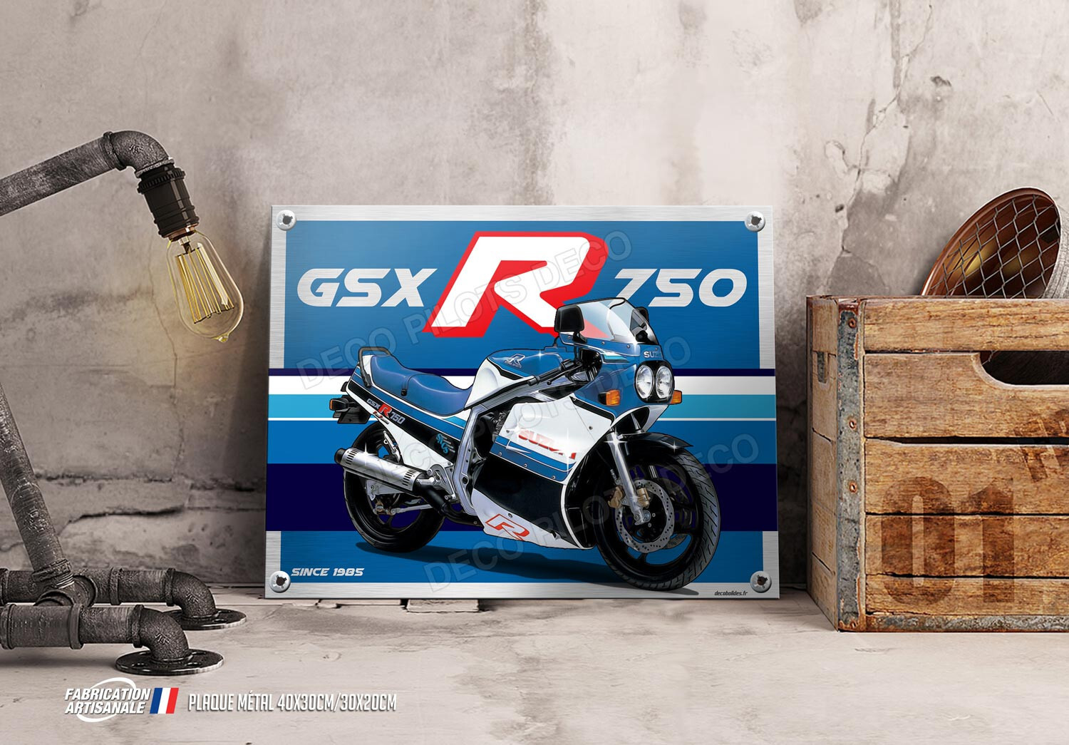 Suzuki GSXR 750 plaque métal déco 30x20cm, l'idée cadeau parfaite pour un motard passionné
