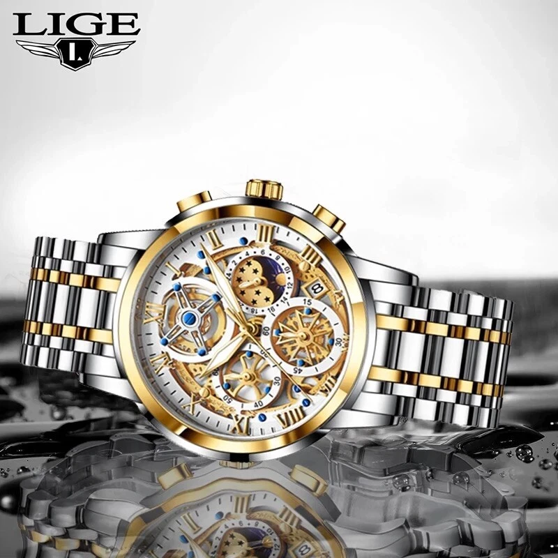 Reloj LIGE Hombre Marca Superior Original Deportivo Cuarzo Hombre Relojes Completo Acero Impermeable Foto 2 de 4