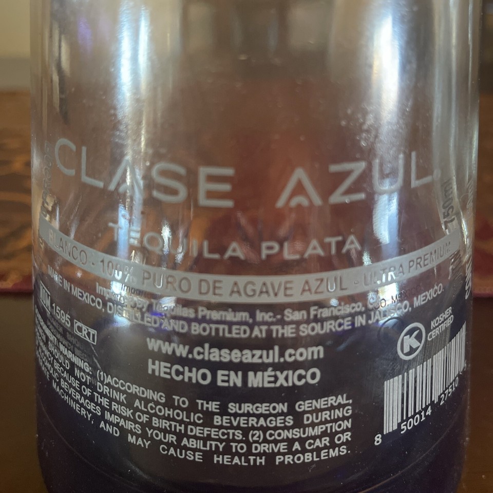 2 Top Shelf empty Tequila Bottles Clase Azul Plata and Herradura Ultra
