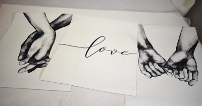 Hand in Hand Love Wall Art Canvas Print Painting Posters Set of 3 Black & White
