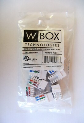 (10 Pack) W Box Technologies Cat6 Keystone Jack Vertical 8P8C, RJ45, White
