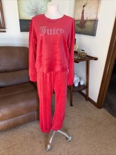 Juicy Couture NWT Coco Red 2 piece velour tracksuit, bling, joggers, Large Y2K