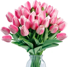 30 Pcs Fake Tulips Artificial Flowers Real Touch PU Faux Flowers Tulip Stems for