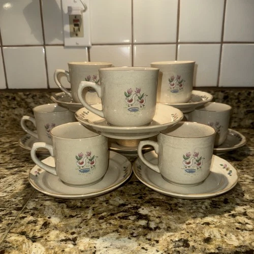 Vintage International Heartland Stoneware - 8 Coffee Cups and plates