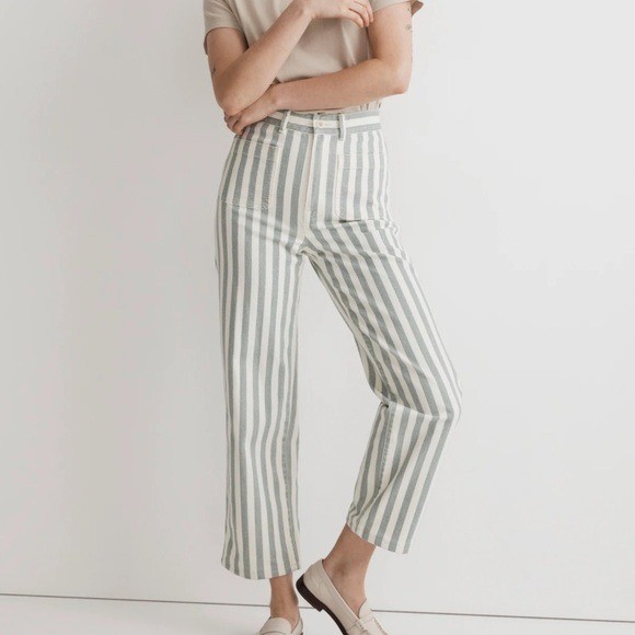 Madewell Emmett striped green and white trousers NWT 33