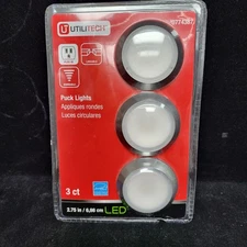 Utilitech LED Puck Lights-3 Ct. Plug-In, Linkable, Dimmable New