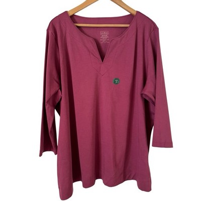 LL Bean Women s Supima Cotton Split Neck Tunic Top Size 2X NWT Muted Plum