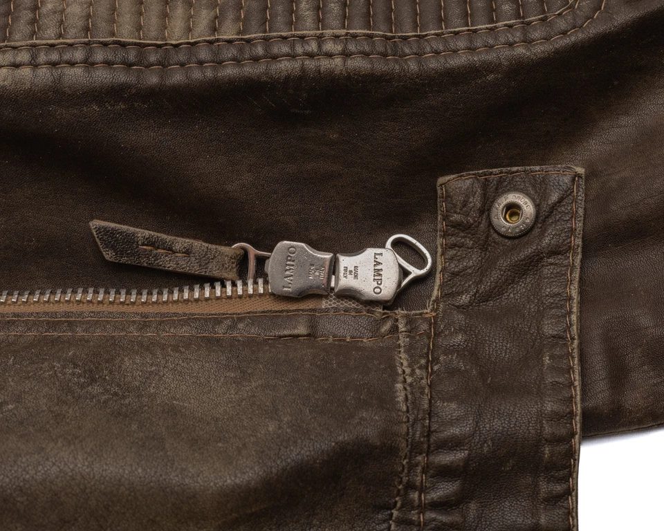 GIMO’S Vintage Leather Asymmetric Biker Jacket - Image 3 of 4