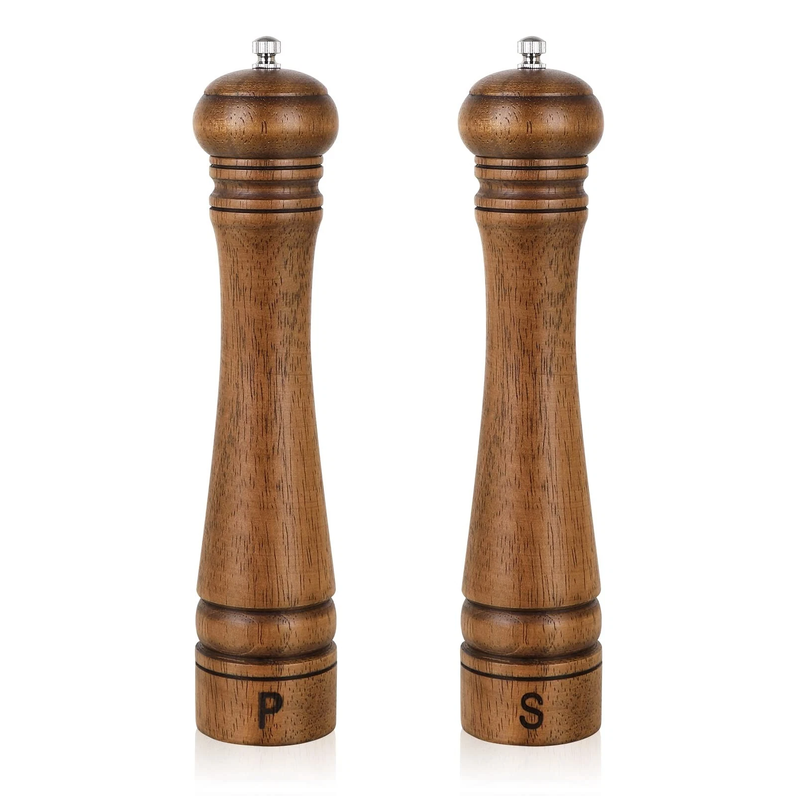 Pack of 2 Wood Pepper Grinder Set, 10 Inch Salt Mill And Pepper Grinder Set, ...