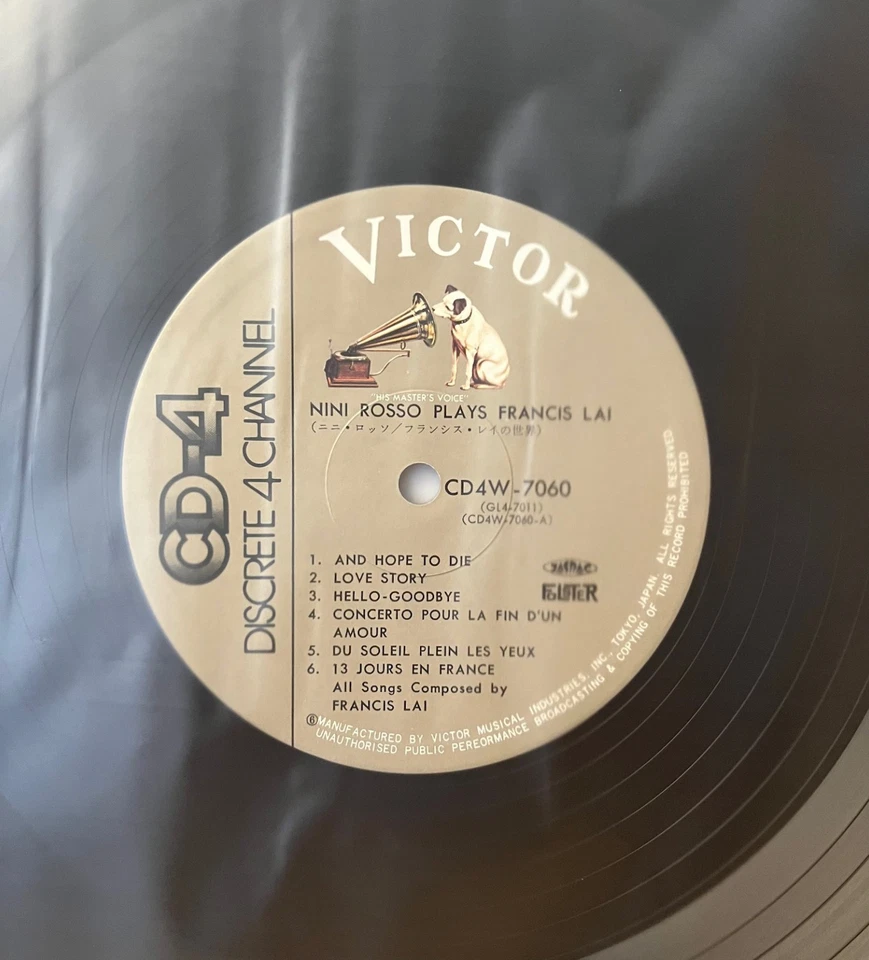 Nini Rosso Plays Francis Lai CD4 Quadraphonic Japan Vinyl LP Obi CD4W-7060 - Image 4 of 4