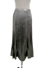 M&S Women's Skirt Silver Metallic Fixed Pleats A-line Zip Waistband Midi New