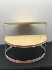 Two-Tiered Wooden Display Stand With Metal Frame