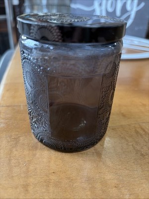Embossed Plum Colored Glass Jar 6oz Maybe for a candle, or trinkets or whatever.